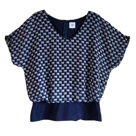 CABI Women's S Top Blue Ole Parade Elephant Wide Waist Band Slit Back Lined 36" - Picture 1 of 8